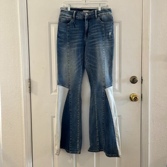 Alter'd State Blue/White Stretch Flare Wide-Leg High-Rise Festival Jeans Sz 30 - Picture 1 of 10
